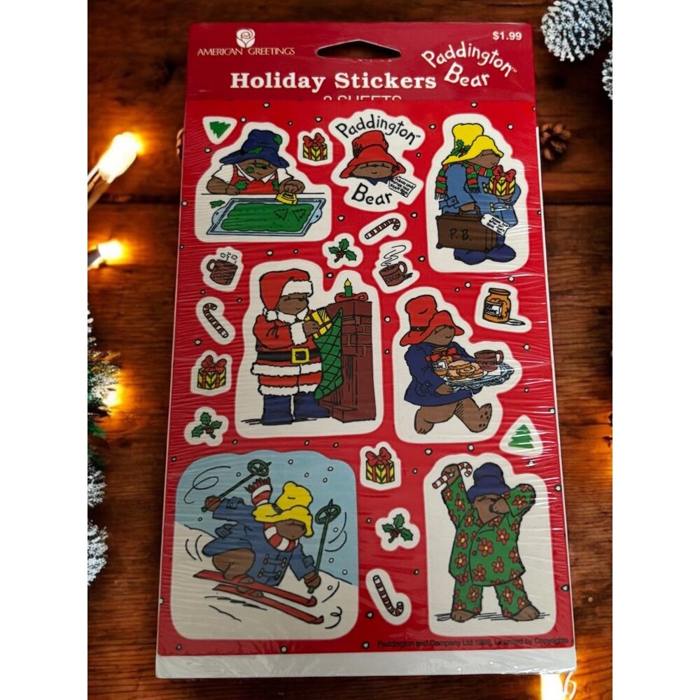 Vintage New Old Stock American Greetings Stickers Paddington Bear Christmas seal